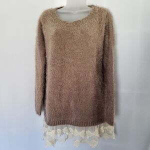 Cecico Tan Knit Eyelash Cozy Soft Sweater sz S